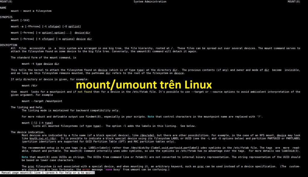 Mount / Umount Ổ Cứng Hay Thiết Bị Trên Linux Thế Giới Số