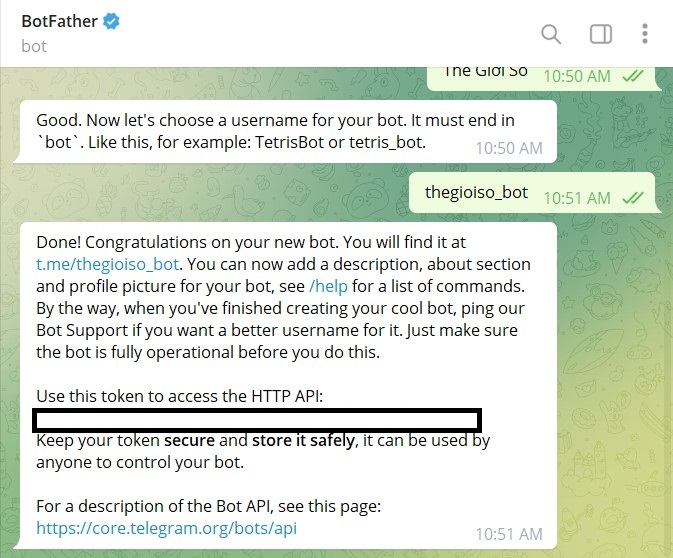 Tạo UserName cho Bot Telegram